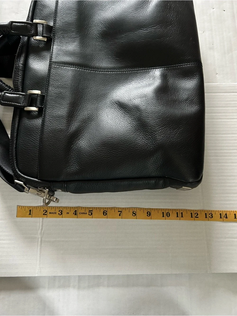 Kenneth Cole Black Leather Men's Laptop Briefcase with Detachable Strap